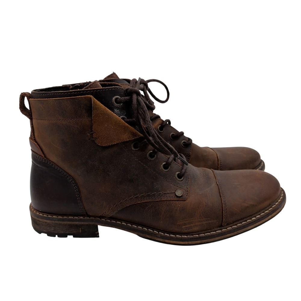 Bullboxer Kelden Brown Leather Cap Toe Combat Boots Mens 8 Side Zip Portugal
